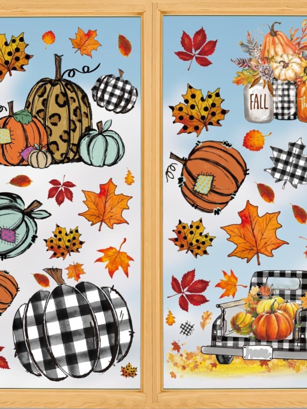 108Pcs Fall Thanksgiving Window Clings, Harvest Colorful Pumpkin